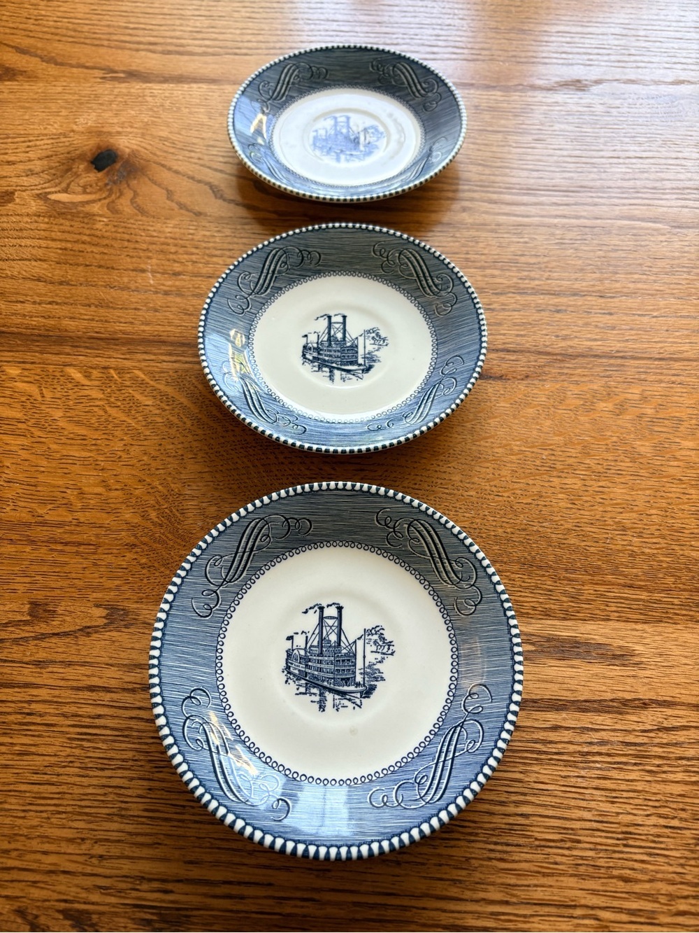Vintage Currier & Ives “Low Water in the Mississippi"- set of 3 plates- 6 inches - Picture 2 of 10